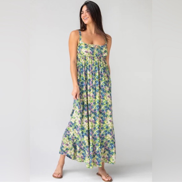NATURAL LIFE Elizabeth Floral Maxi Dress XL Green Purple NWT Sleeveless Boho - Picture 1 of 13